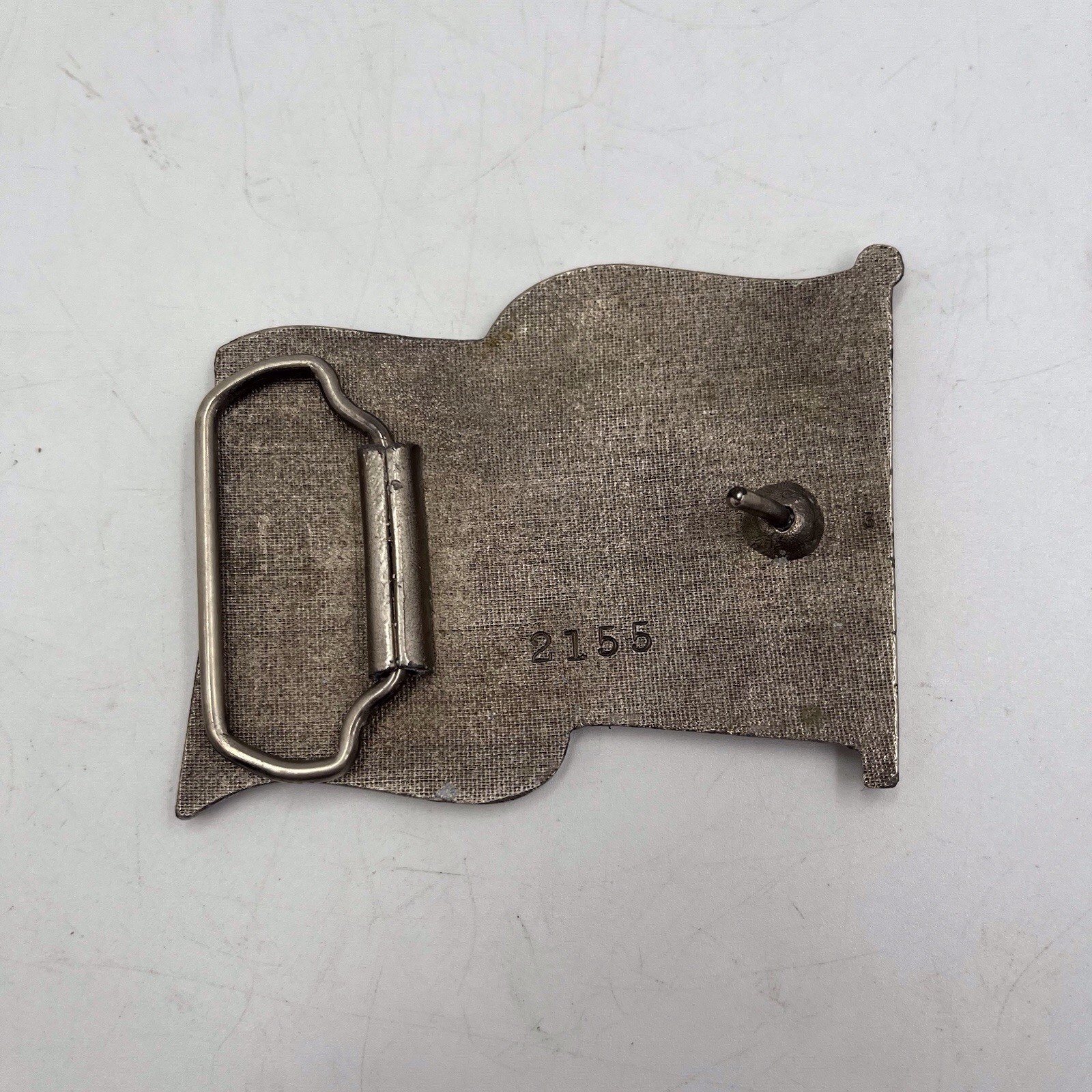 Metal Belt Buckle American Flag Waving Stamped #2155 Patriotic 2.5&Prime; x 3&Prime; Vintage