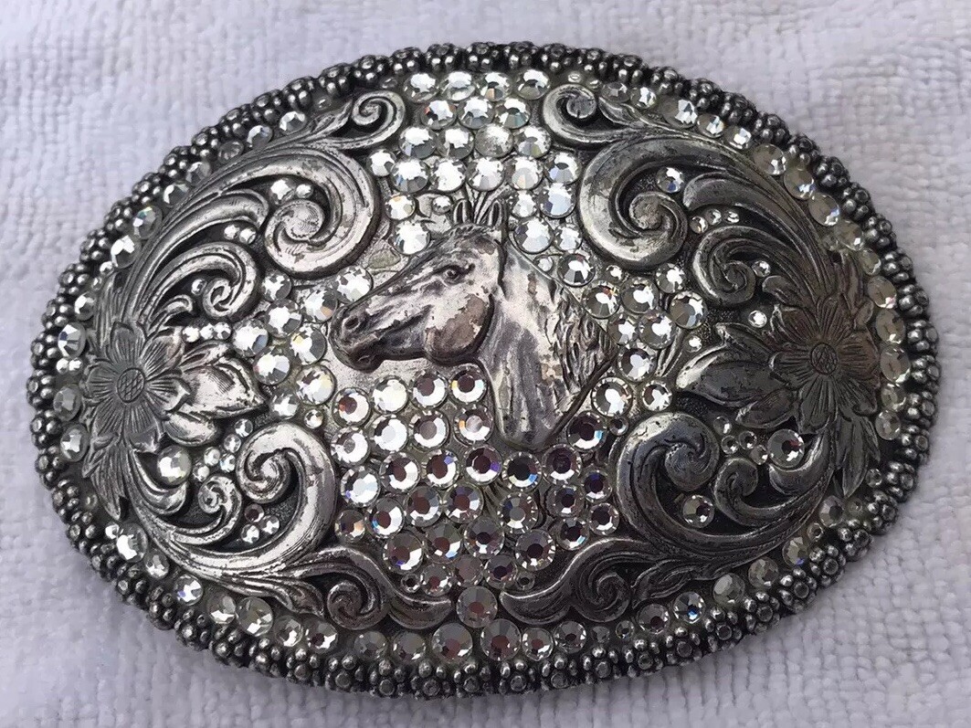 Nocona Blazin Roxx Horse Head Crystal Western Belt Buckle HORSE 37536.EUC