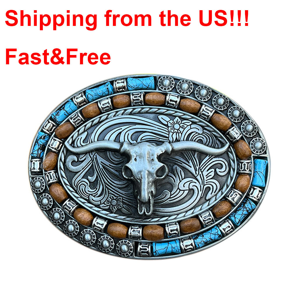 Silver Western Cowboy Belt Buckle Men Women Turquoise Cow Skull Belt Buckle NEW