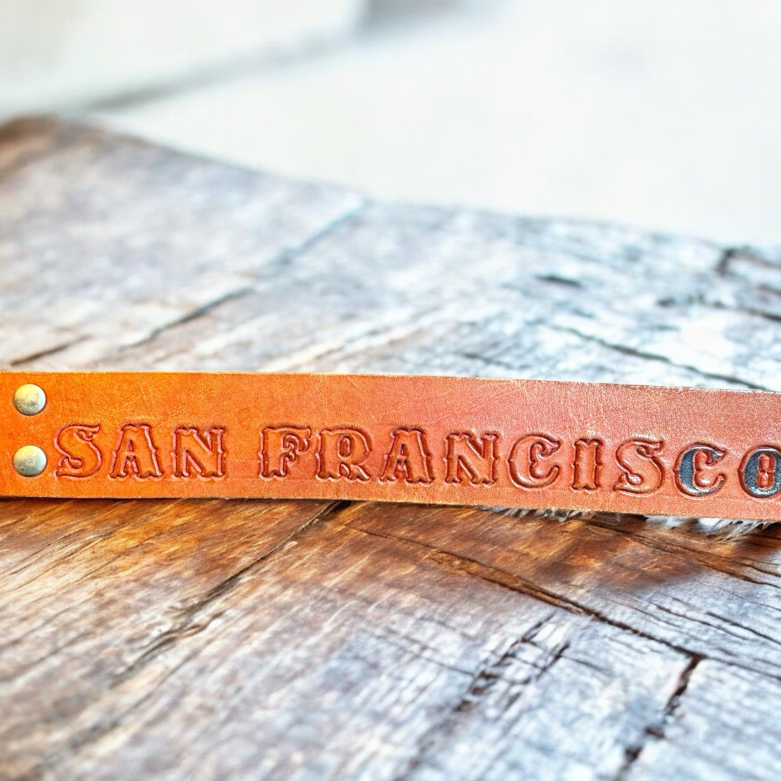 Vintage 1970s Schlitz Beer San Francisco Tooled Leather Belt with Buckle OOAK