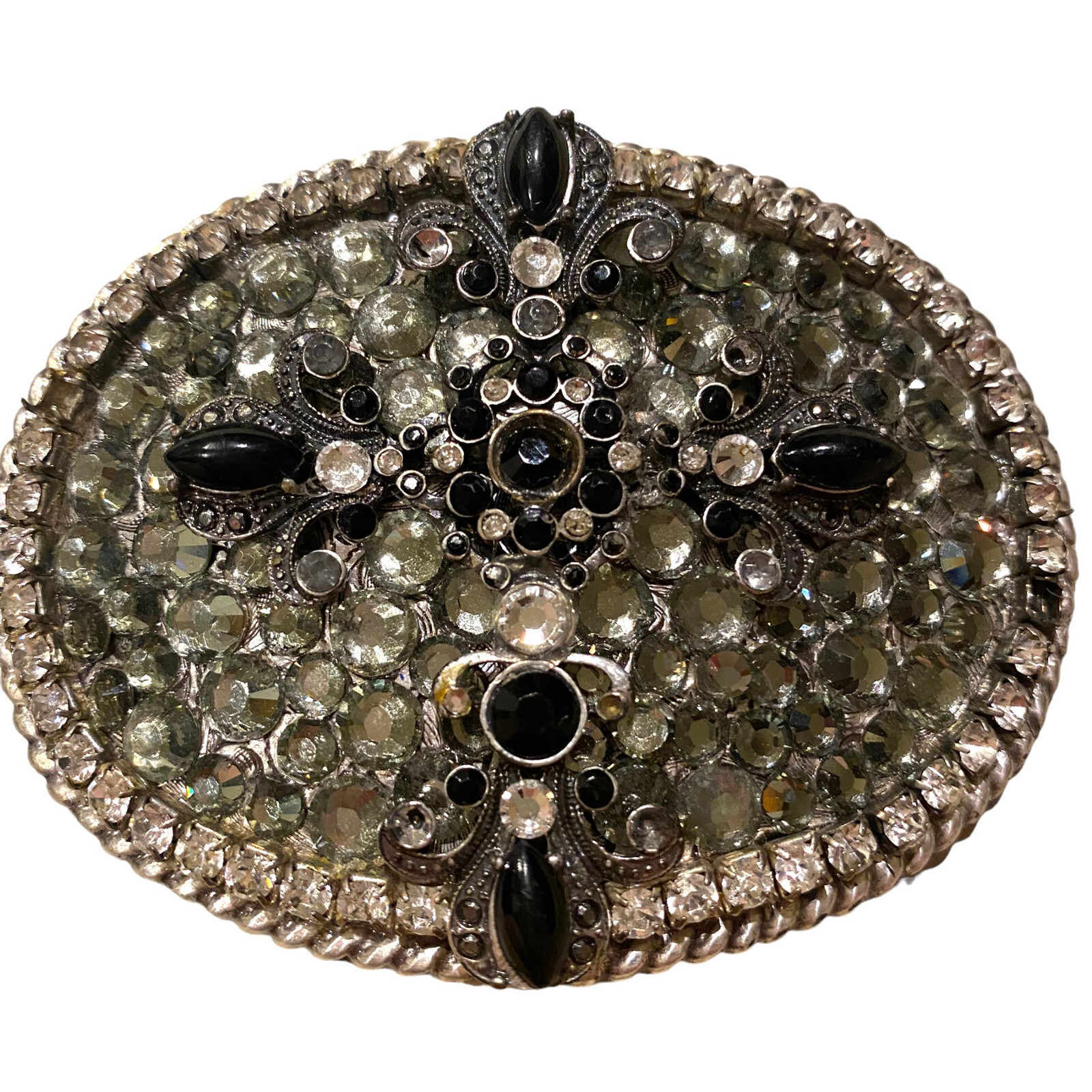 Women&rsquo;s Cross Belt Buckle Silver Tone Western Rhinestones White Black