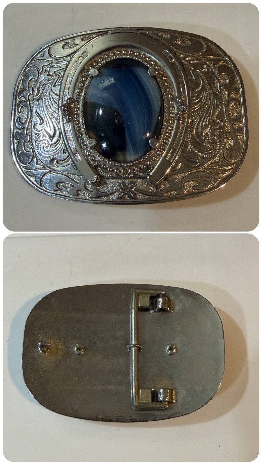 Lot of 3 Vintage Western Belt Buckles Horse, Native American, Blue Stone