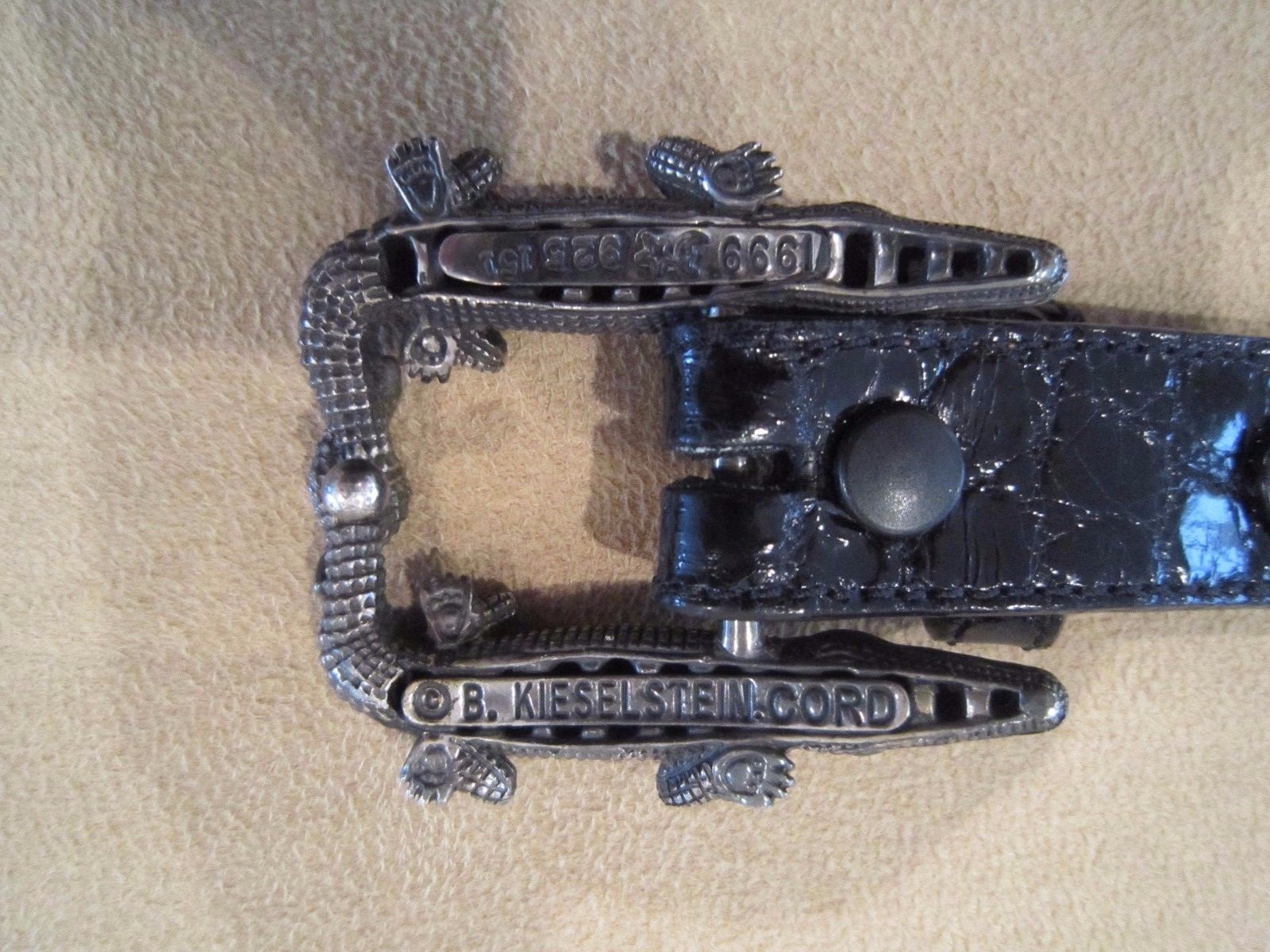 Kieselstein-Cord Sterling Double Alligator Buckle W/Black Alligator Belt Size 1