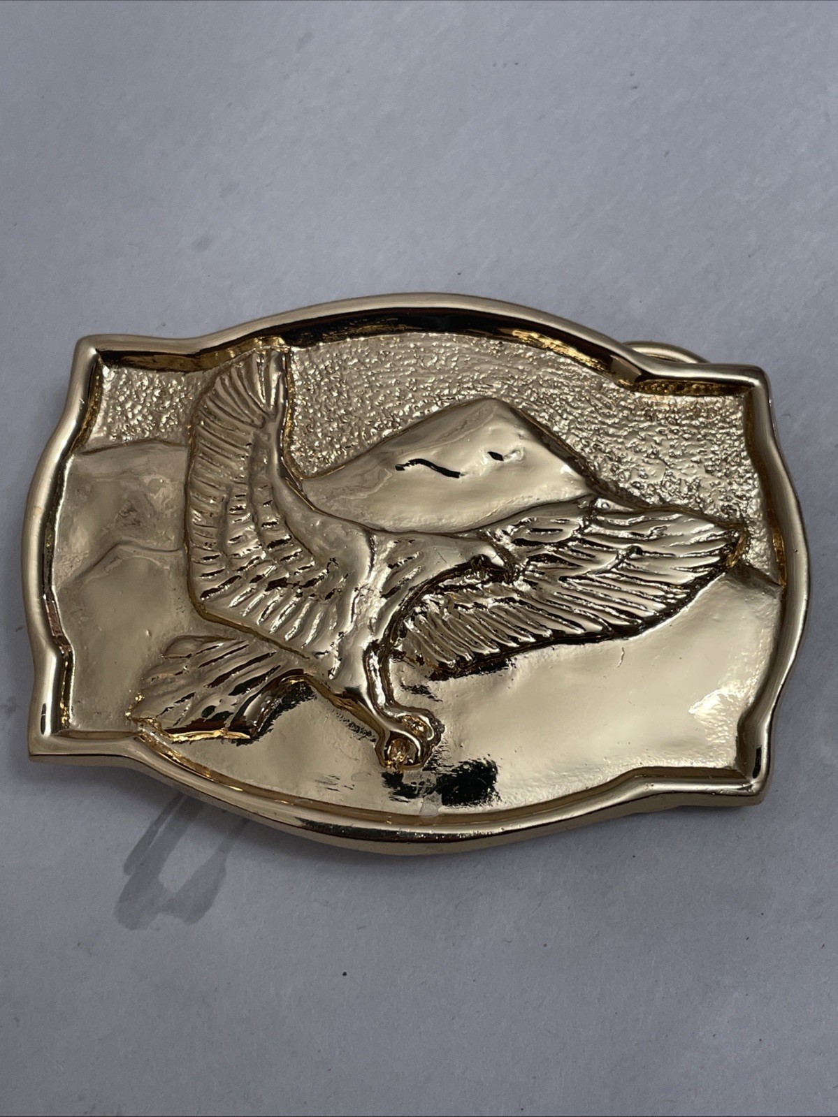 Vintage Solid Brass Flying Eagle Belt Buckle 3.25&Prime; x 2.25&Prime;