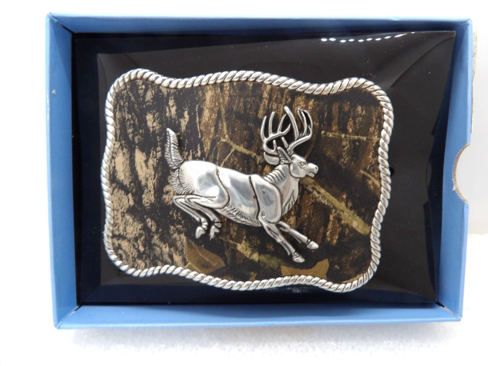 Nocona Jumping Deer Square Silver Rope Belt Buckle NEW