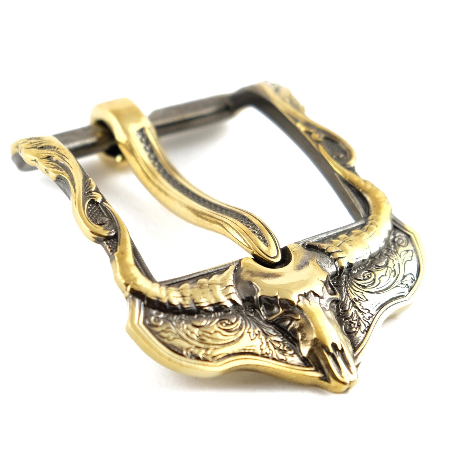 Brass belt buckle American Buffalo Skull, pin type, Bison skull belt buckle