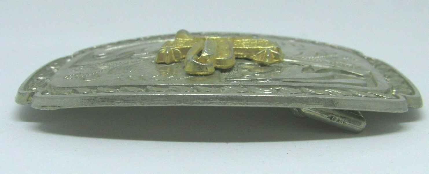 Western Rodeo Themed Cowboy Belt Buckle with Applied Horse Saddle