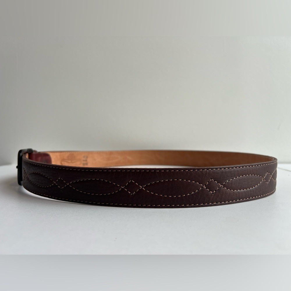 Brown Buffalo Leather Belt Cuero de Búfalo Brass Buckle Size 110 /47.5&Prime; x 1-3/8&Prime;