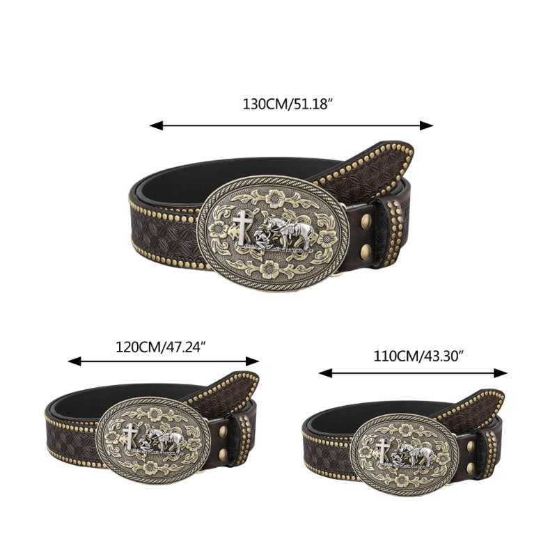 Embossed Pattern Cowboy Belt for Women Man PU Leather Waist Belt Party Waistband