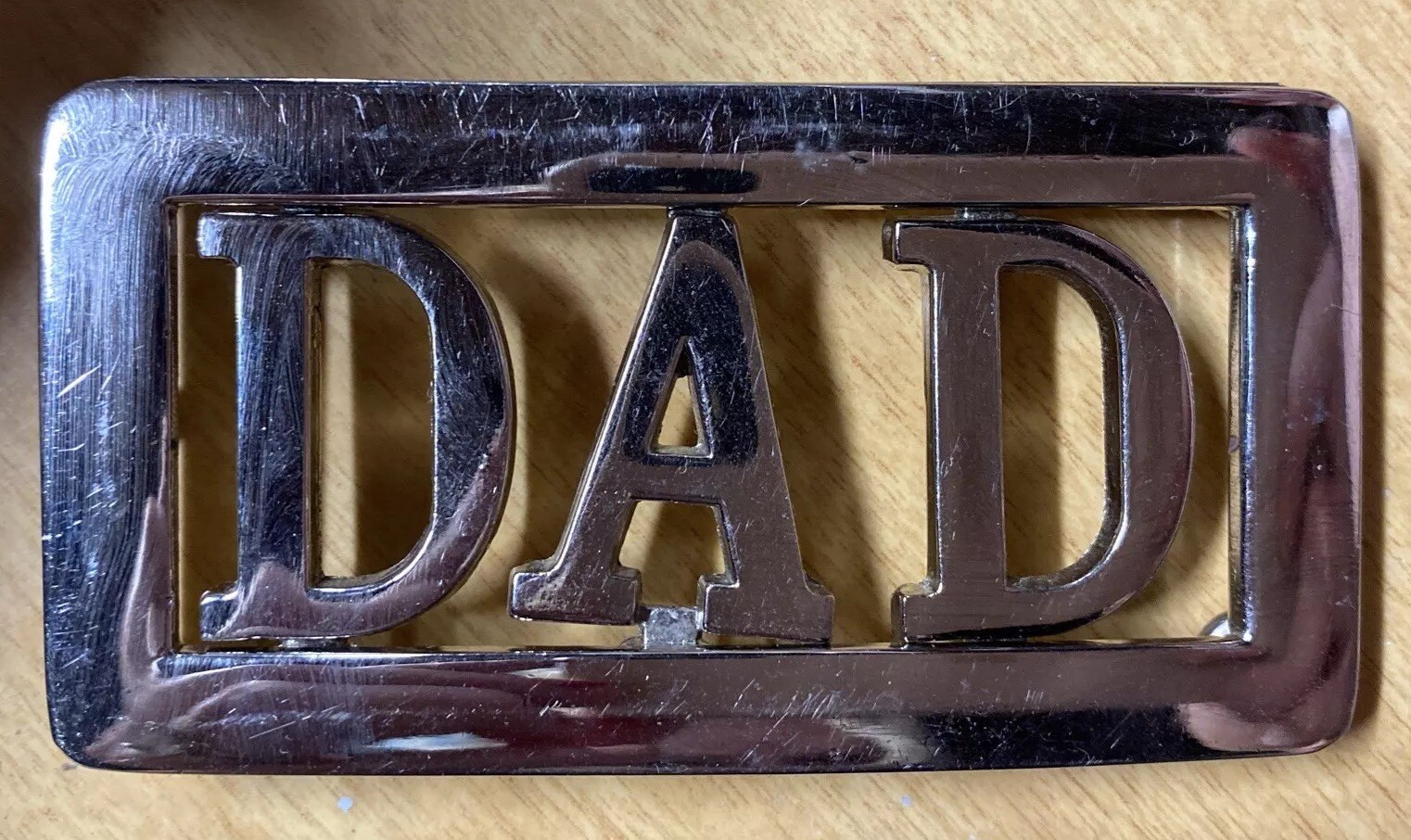 Vintage DAD Silver Metal Belt Buckle Chrome Spellout 1990’s