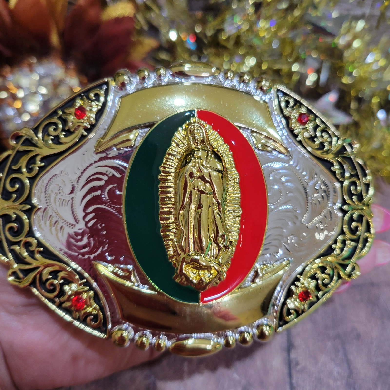 Virgen de Guadalupe Western belt Buckle Gold Silver red Religious Gift Item