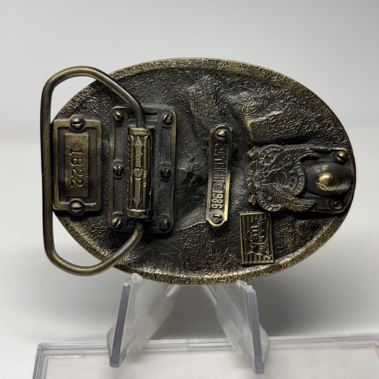 Military Belt Buckle POW MIA Eagle Great American #1822 USA Black Gold Vintage