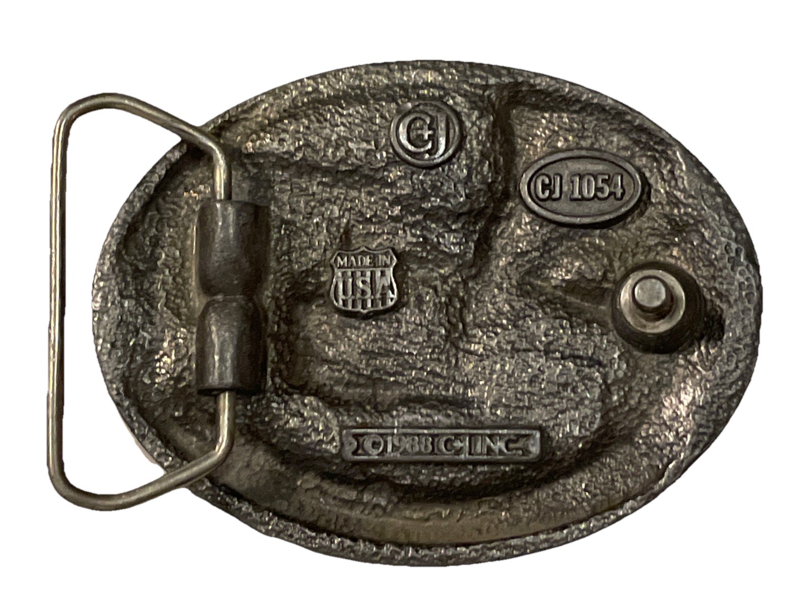 1988 C&J Vintage Electrician Pewter Enamel Belt Buckle 1054 Made USA 3.25×2.5”