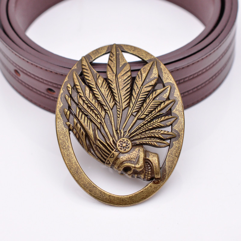 Retro Bronze Cowboy Indian Chief Head Western Indian Metal Fashion Belt Buckle