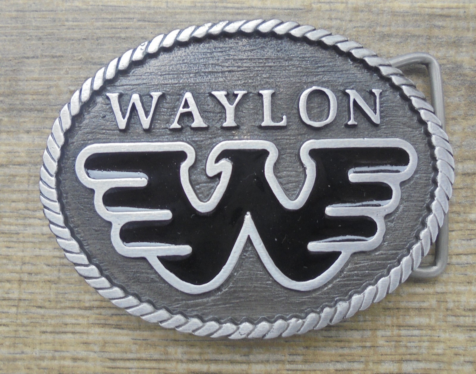 Waylon Jennings Flying W Oxidized Black Background black Enamel Eagle NICE