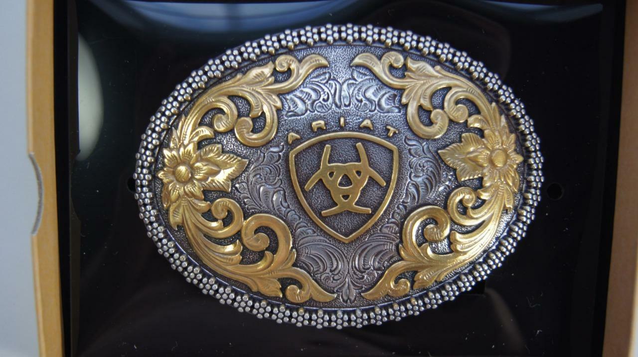 Ariat LOGO Western Oval Filigree Shield Berry Edge Belt Buckle A37005