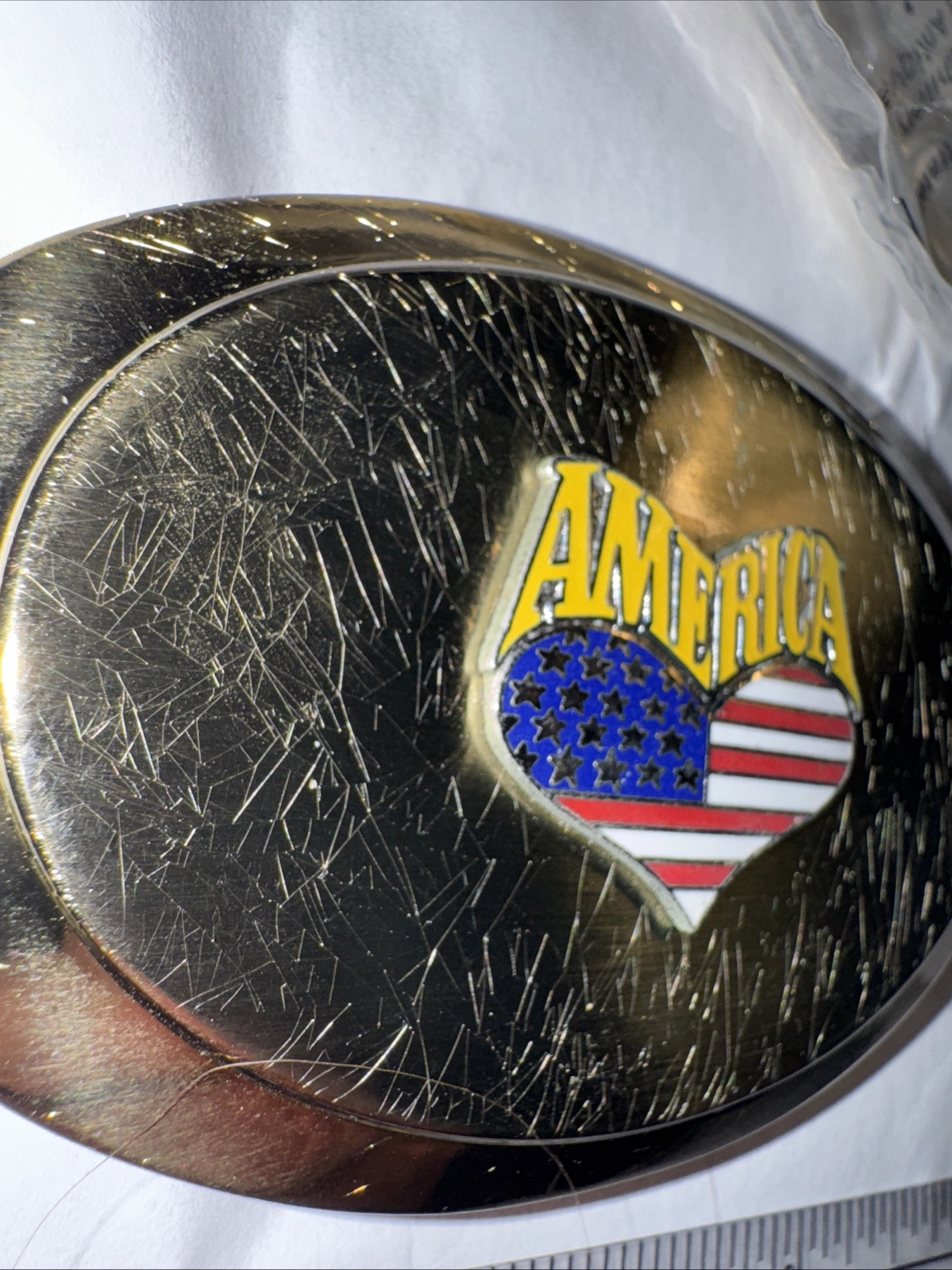 Vintage America Heart Flag Gold Belt Buckle Rare Fast Free Shipping