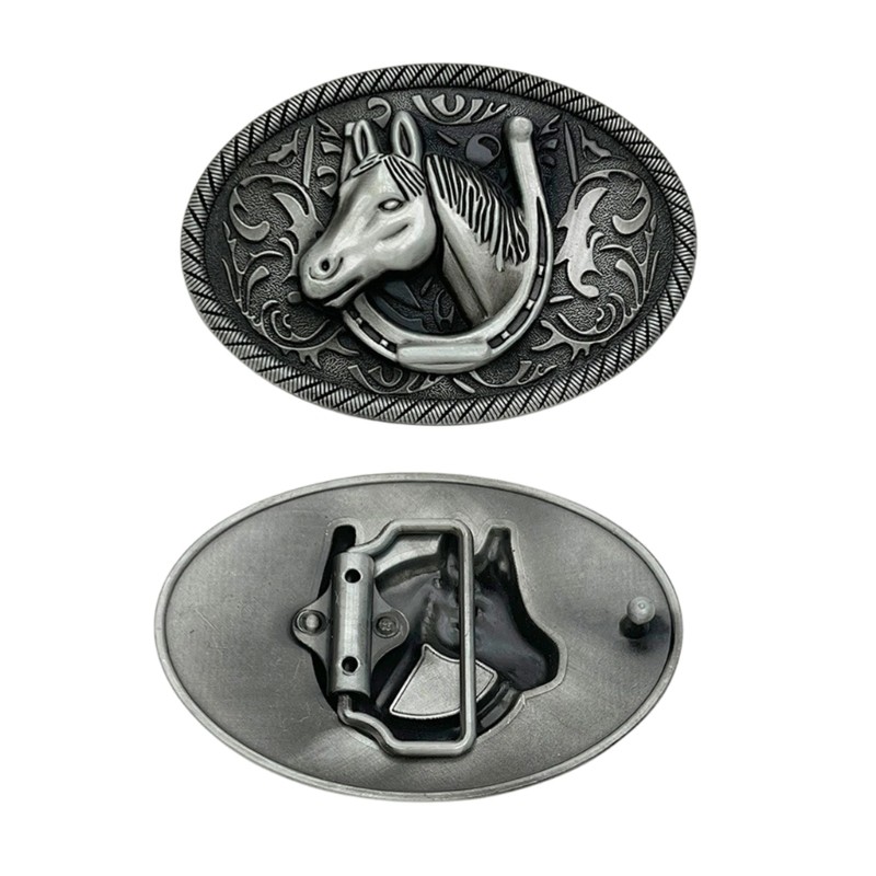 Secure Locking Horse Head Design Belt Buckle Metal Practical Travel Buckle