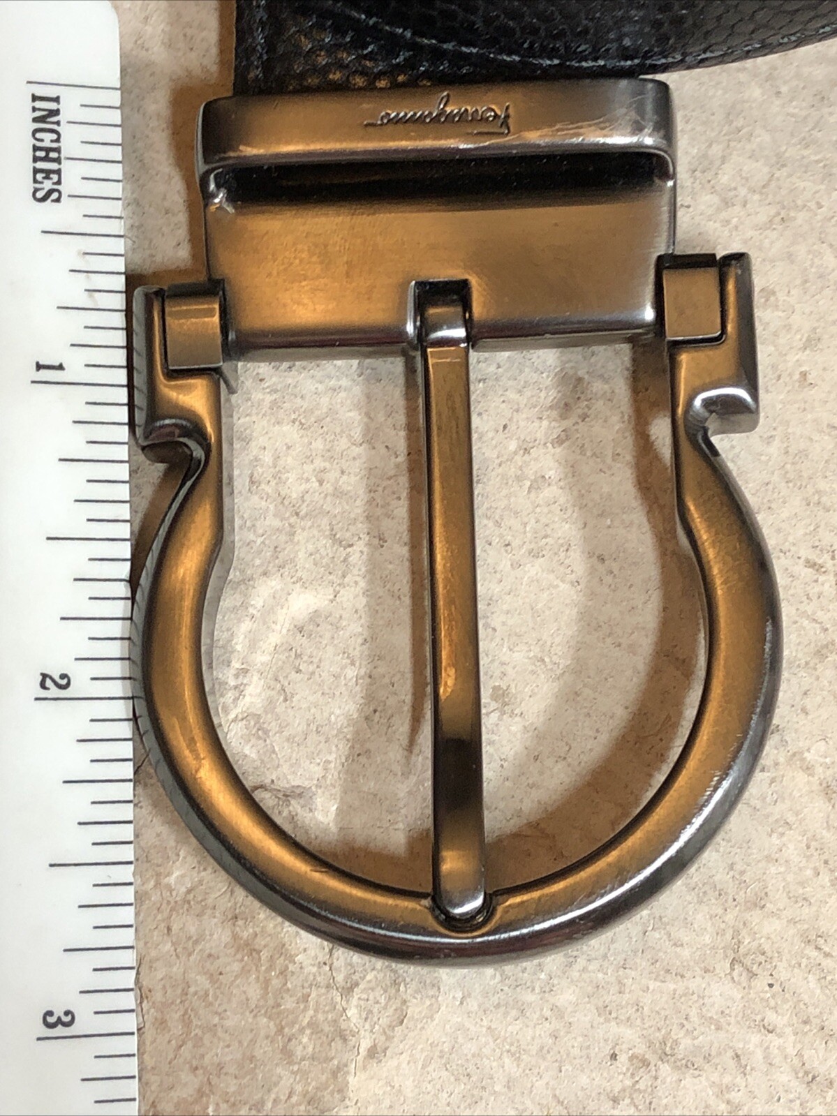 Salvatore Ferragamo Gun Metal tone Buckle black Brown leather removable belt