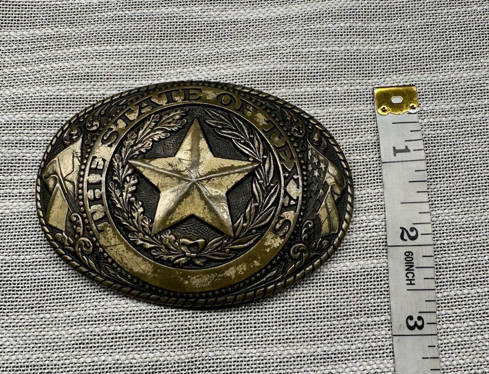 vintage STATE OF TEXAS belt buckle TONY LAMA lone star WESTERN Rodeo BRASS