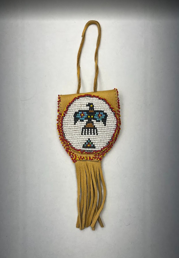 Native American Beaded Pouch Deerskin w/Antler button