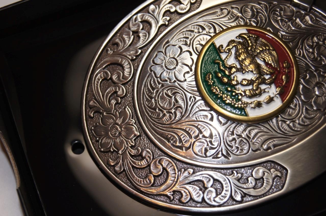 Ariat Western Belt Buckle Logo Mexican Flag Horseshoe Silver tone A37021