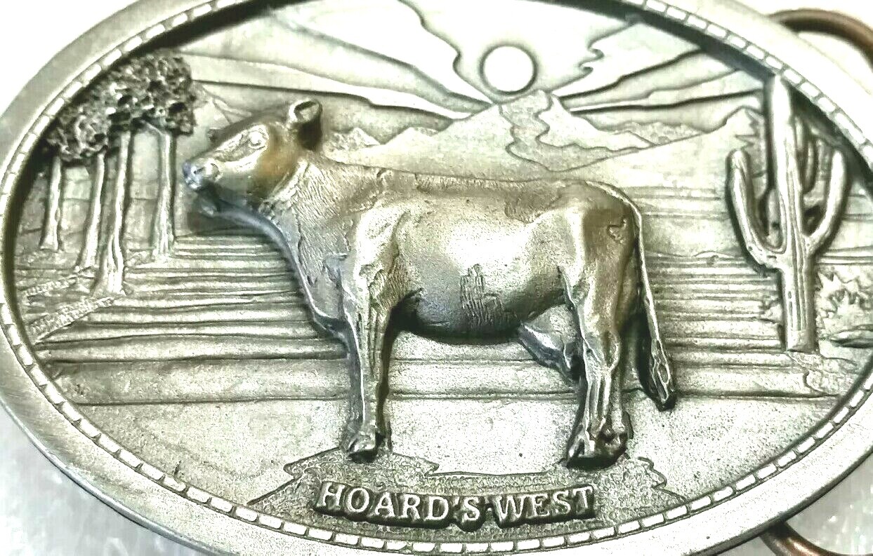 Hoard&rsquo;s West Belt Buckle Dairy Cow, 1999 Raised Relief Design, Dairymen, Farmer