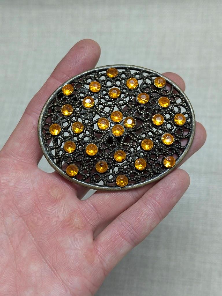 vintage Y2K belt buckle RHINESTONE webbed WESTERN brass cowboy STUDDED