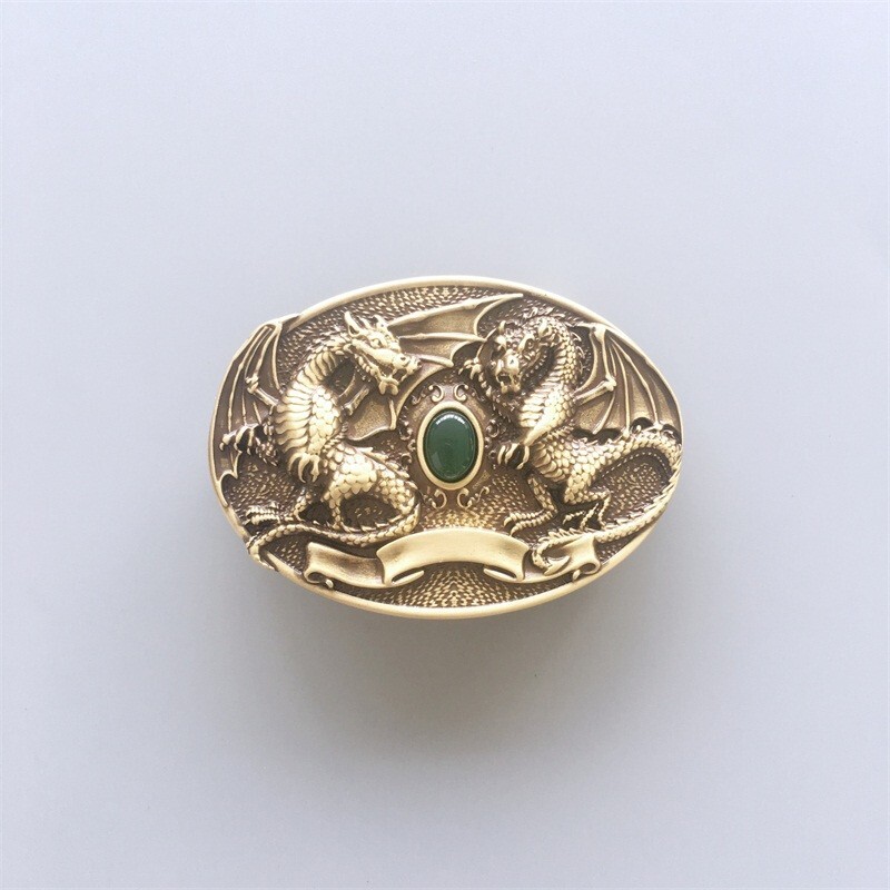 Twin Dragon Oval Solid Brass Belt Buckle also Stock in the US