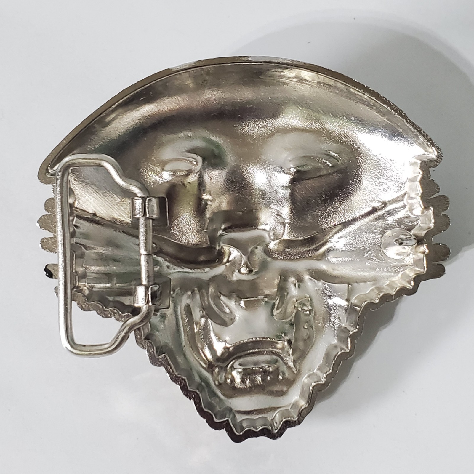 Tiger Face Belt Buckle Oversized Silver Finish Metal Green Yellow Fashion Buckle