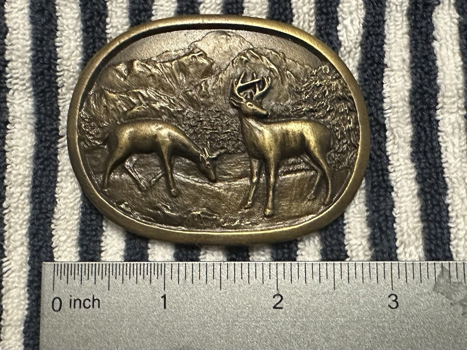 Indiana Metal Craft Oval Western Deer Mountain Scene Belt Buckle Bronze E-357