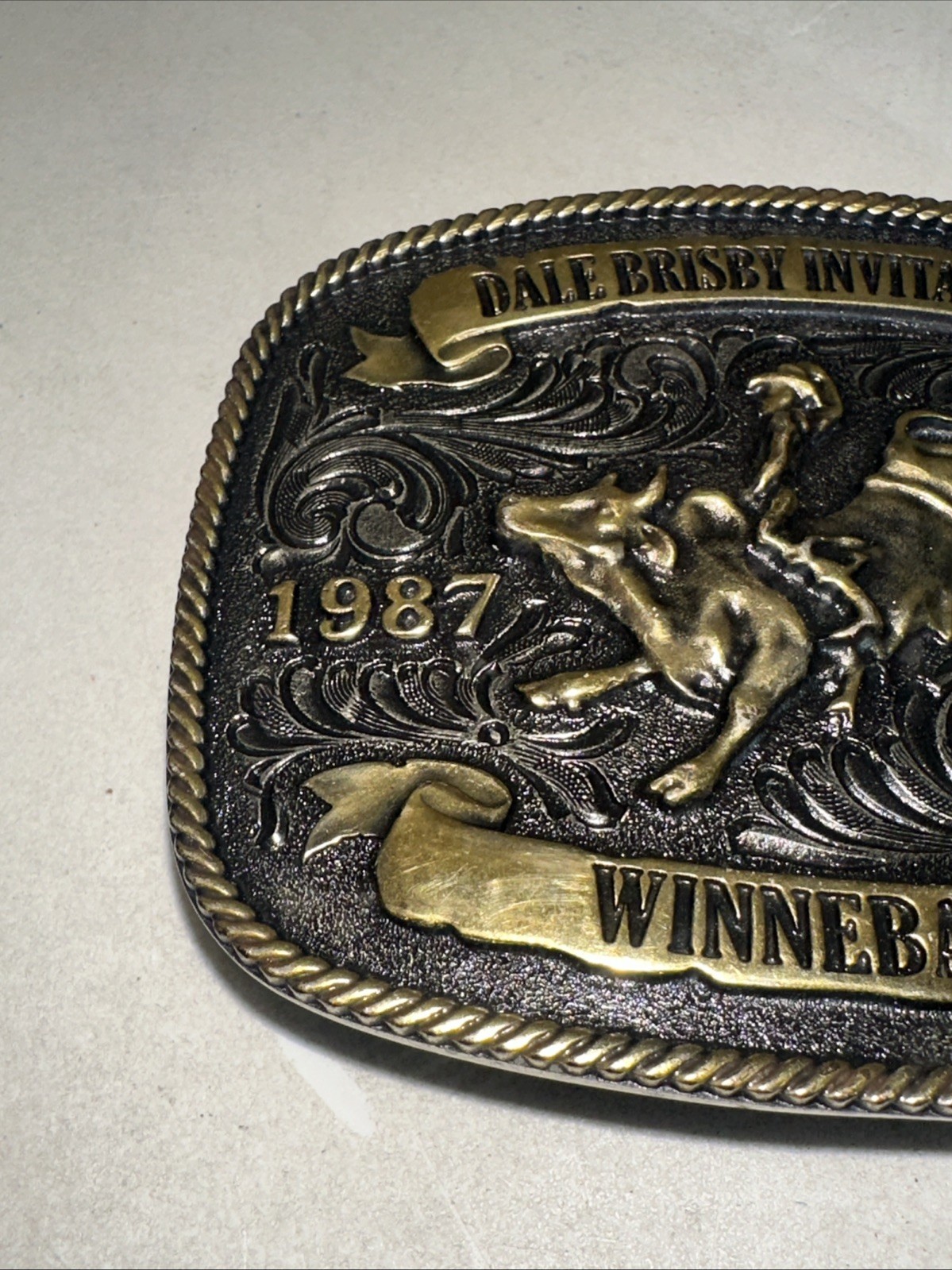 Dale Brisby Invitational Champion Belt Buckle 1987 Winnebago TX MO Silversmiths