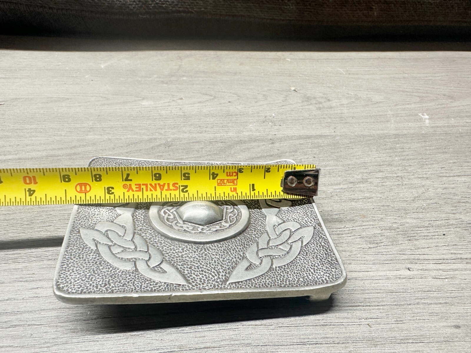 VINTAGE SCOTTISH KILT CLAN ART CO PEWTER BULLDOG BELT BUCKLE CELTIC PATTERN