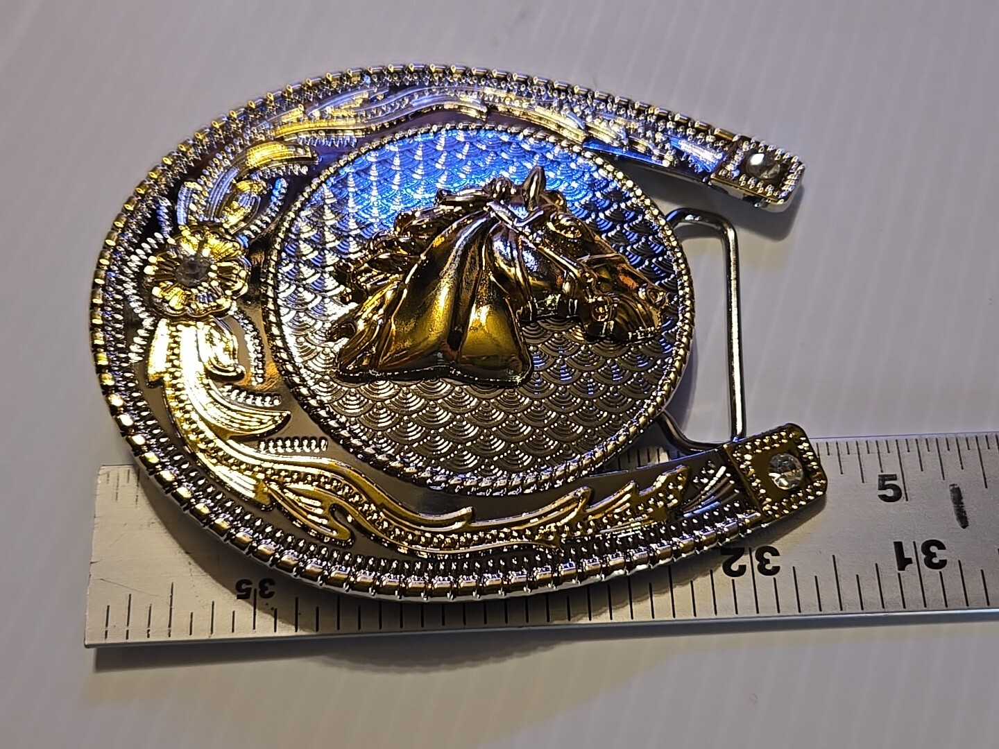 GOLD & SILVER (IN COLOR ONLY)LARGE RODEO WESTERN HORSE HEAD Metal Belt Buckle