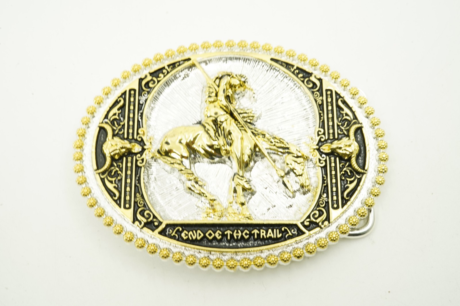 End of Trail American Indian on Horse Western Gold/Silver Metal Belt Buckle