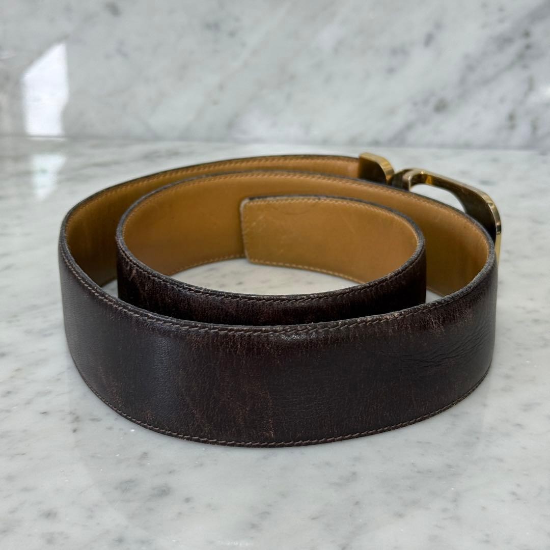 GUCCI buckle belt GG Logo Gold hardware Brown Leather Made in Italy Authentic