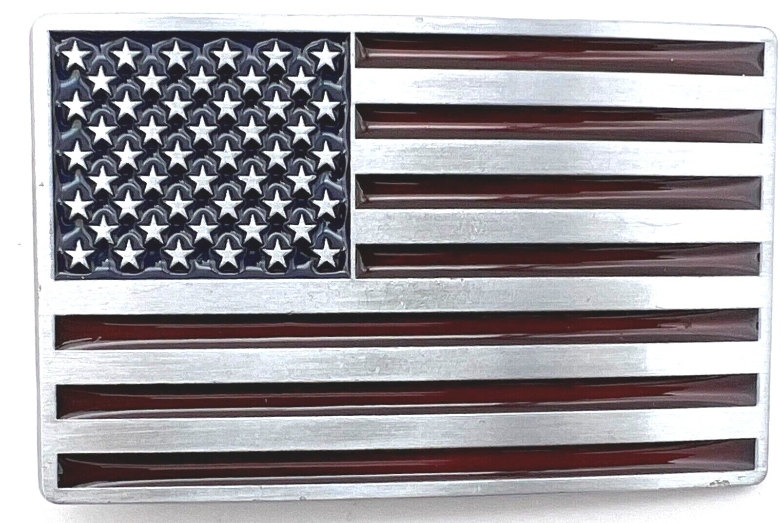 Silver Tone American Flag Enameled Belt Buckle New