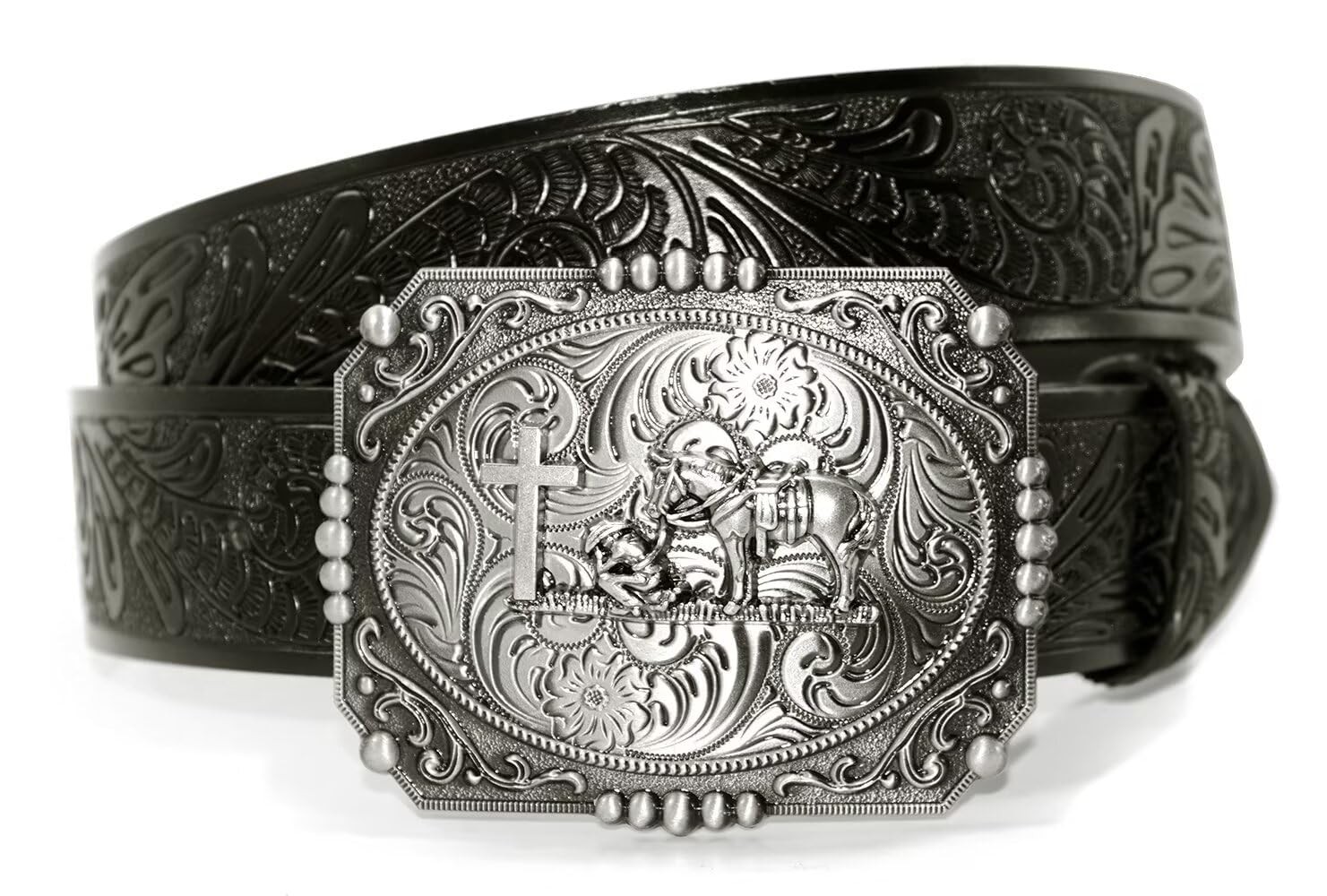 GURANSE Cowboy Belts 105CM(waistline:34&Prime;-36&Prime;), Acanthus Prayer Silver