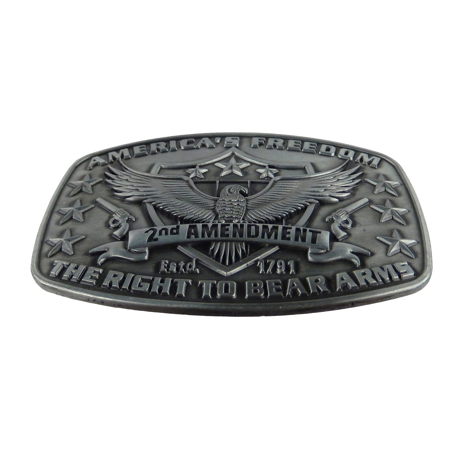 America&rsquo;s Freedom Belt Buckle 2nd Amendment Antique Silver Eagle Shield Stars