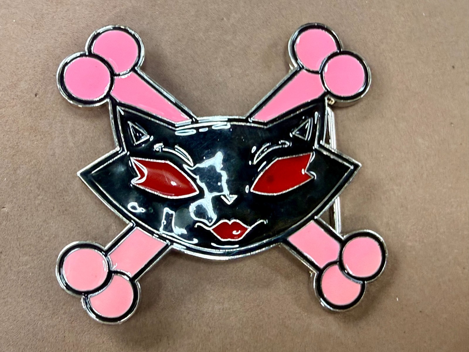 Vixen Sassy Cat Kitty Crossbones Cartoon Black Pink Red Enamel Belt Buckle