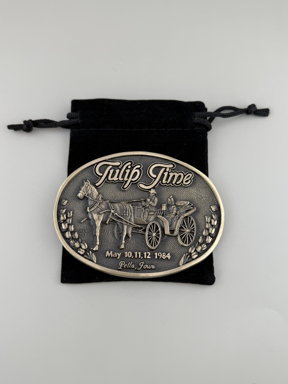 Tulip Time 1984 Horse Carriage Buggy Solid Brass Festival Buckle Limited Iowa
