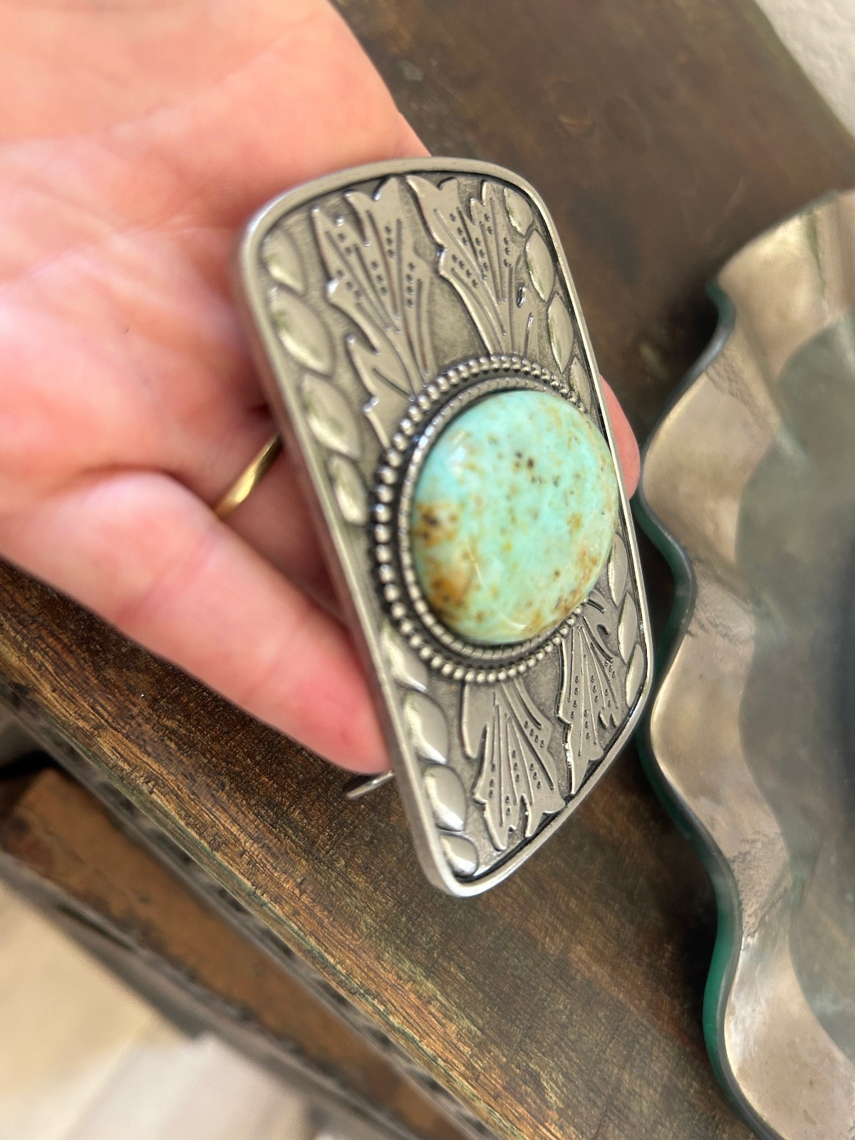 Turquoise Stone Belt Buckle Western Cowboy Cowgirl Rodeo Ranch Style Gift
