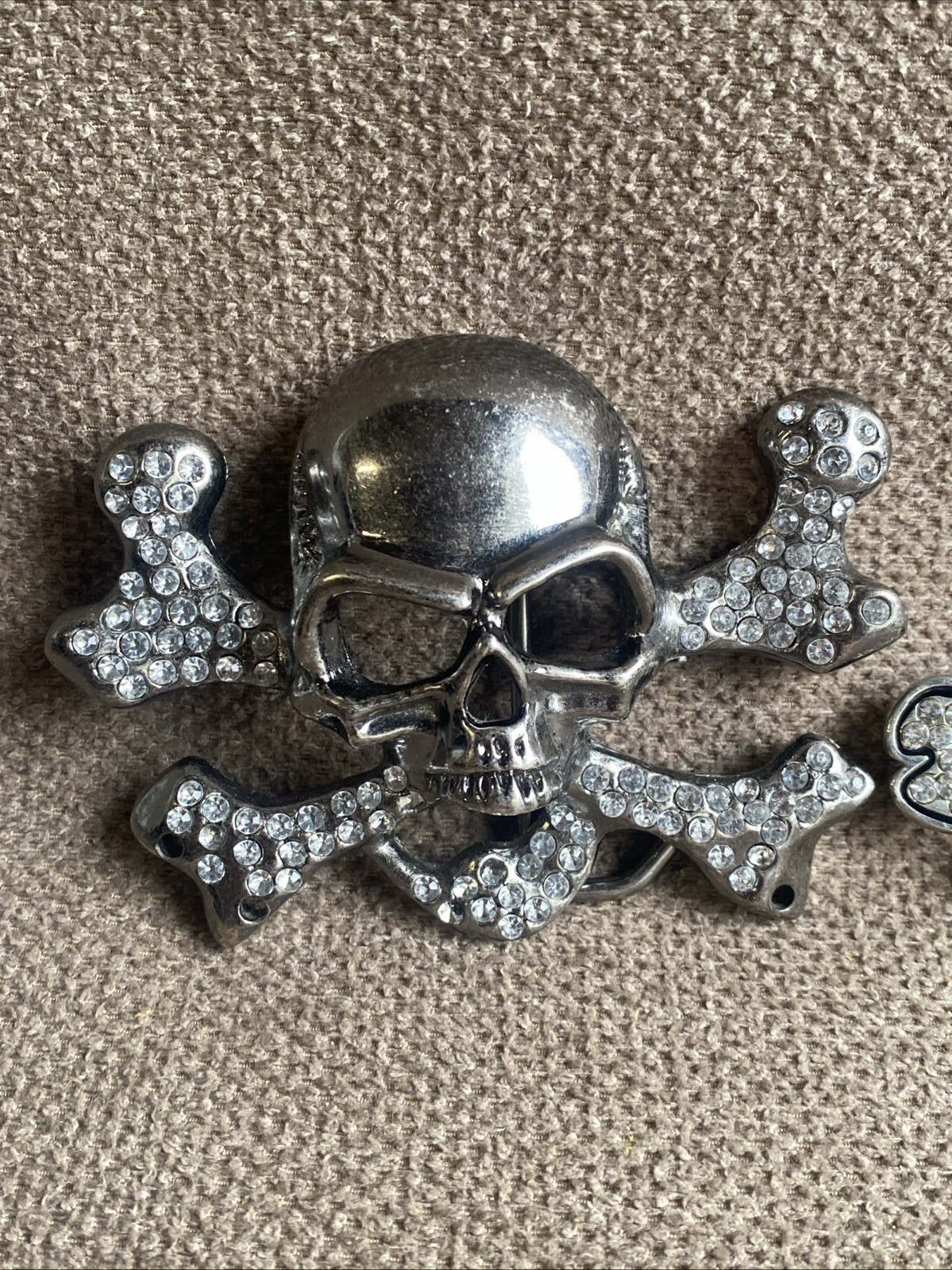 Vintage Rhinestones Punching Fist Skulls Belt Buckles Set Of 2