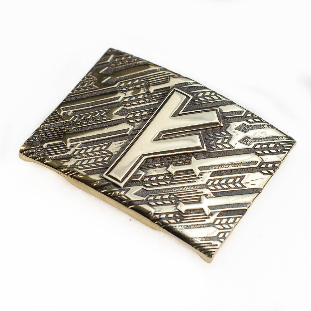 Fehu runic brass belt buckle, Feoh Wealth Rune Seltic Old Norse Scandinavian