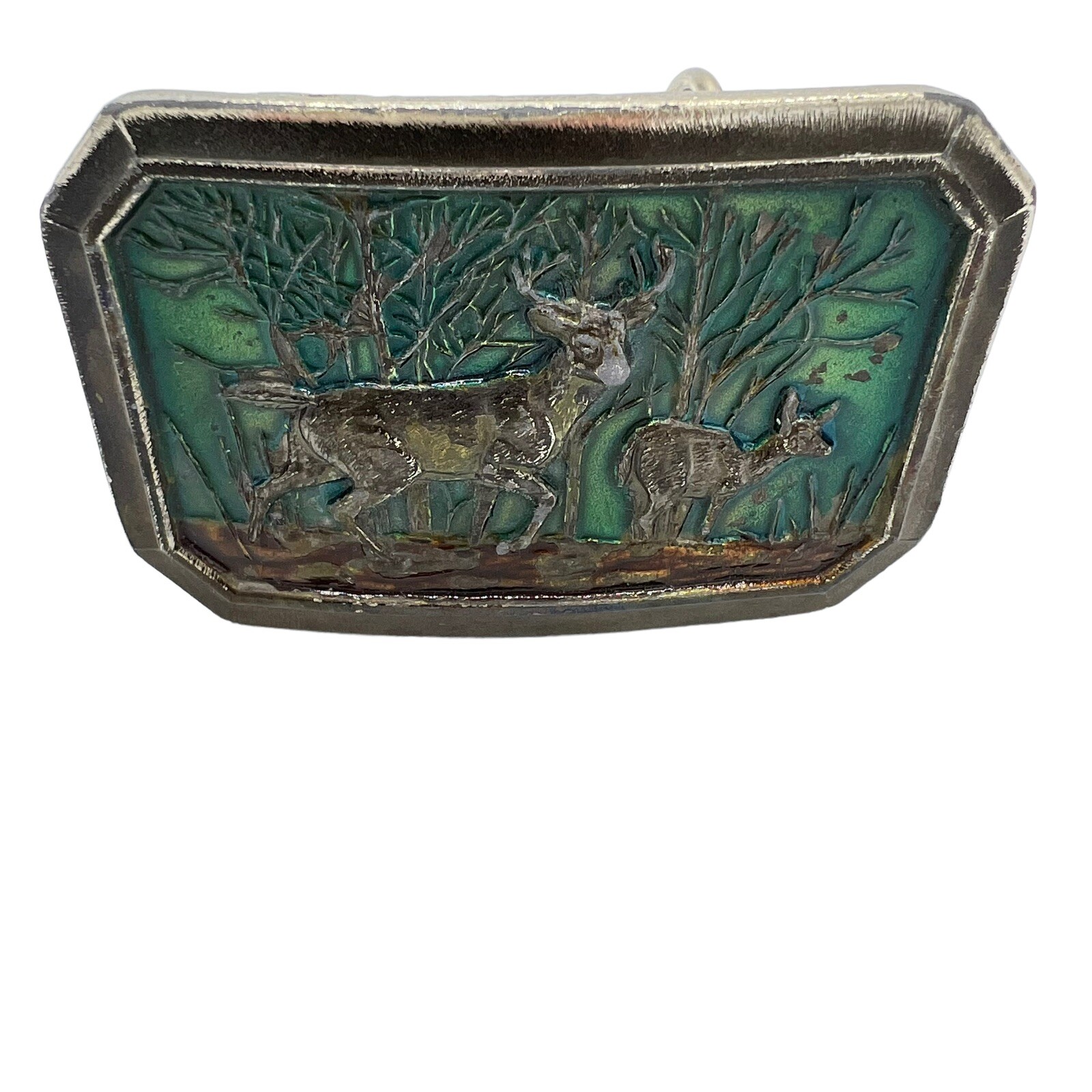 VTG Great American Buckle Co. Enameled Metal Deer Belt Buckle Serial Number 520