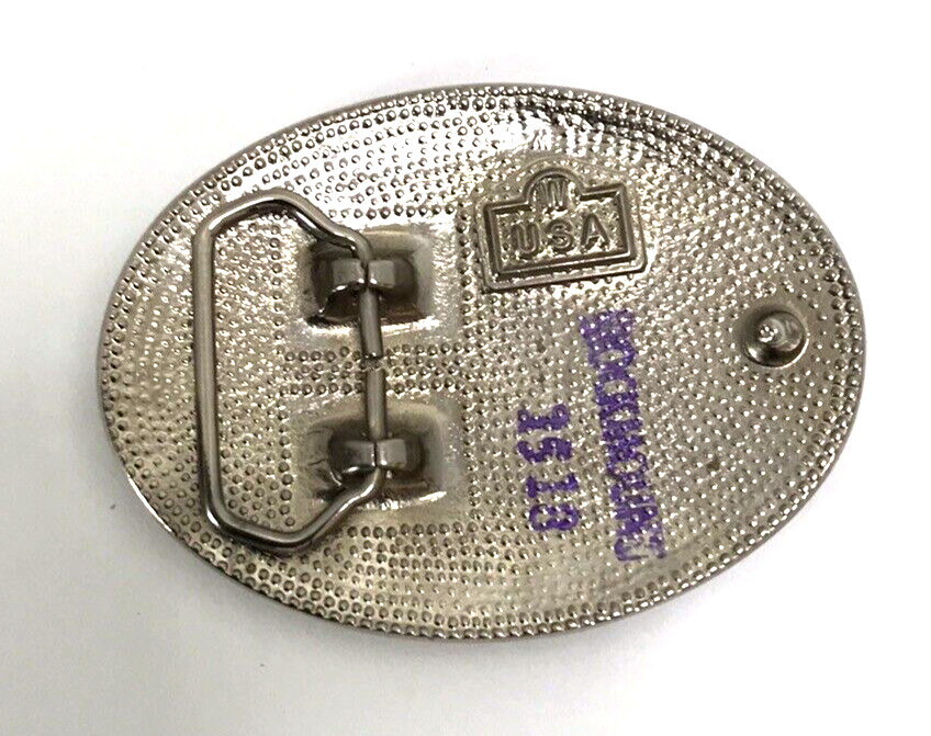 Silver Nickel Diamond Cut Rockmount Western Style 3.5&Prime; x 2.5&Prime; Oval Belt Buckle