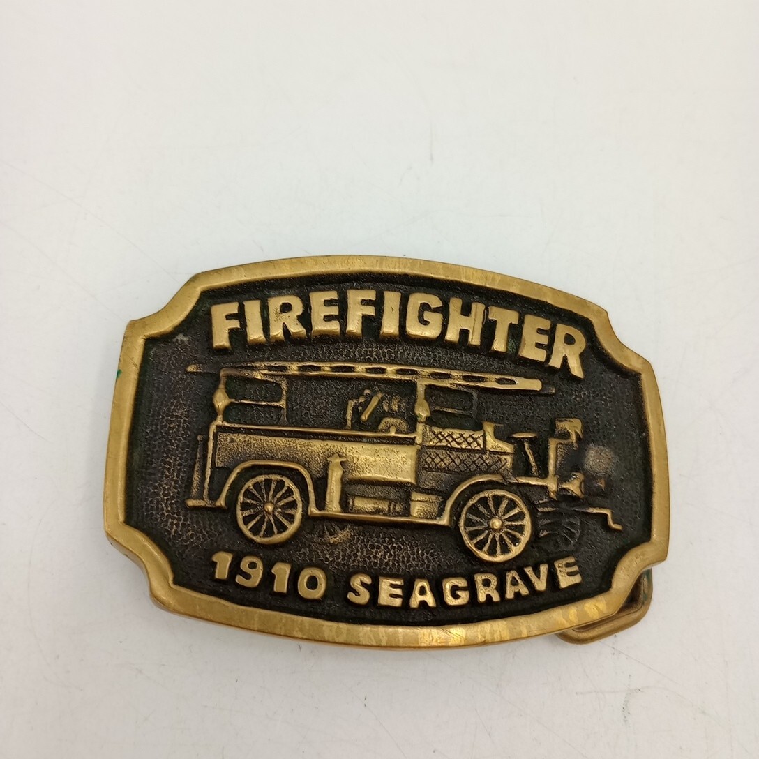 Firefighter 1910 Seagrave Fire Truck Belt Buckle Solid Brass BTS Made USA