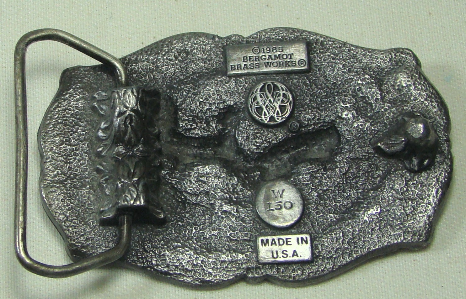 Vintage 1985 W-150 Buck & Doe Running Bergamot Belt Buckle USA