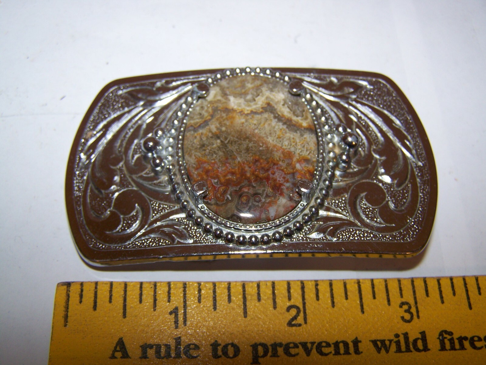 Vintage Belt Buckle Natural Polished Stone Center Quality Piece!