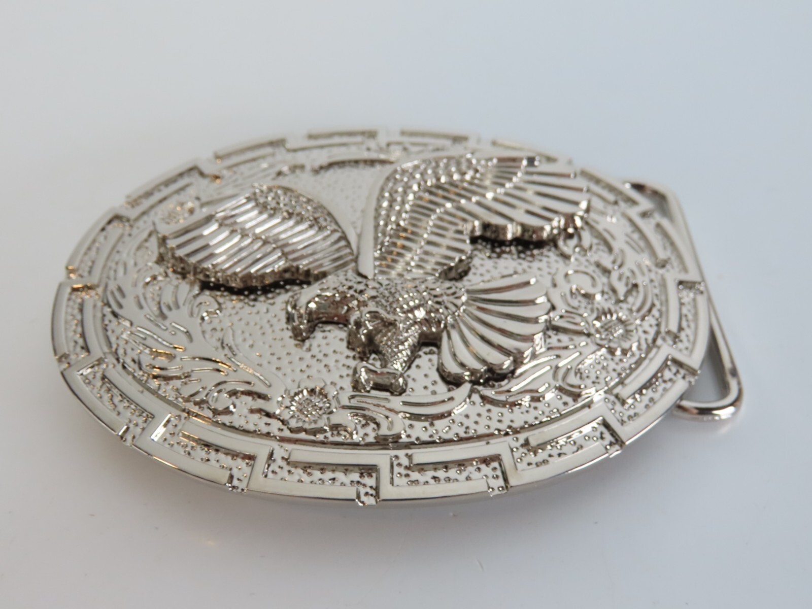 Flying Eagle Silver Tone Ornate Metal Belt Buckle Oval New